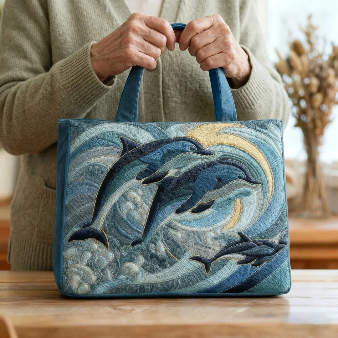 Ocean Dolphin Quilted Tote Bag